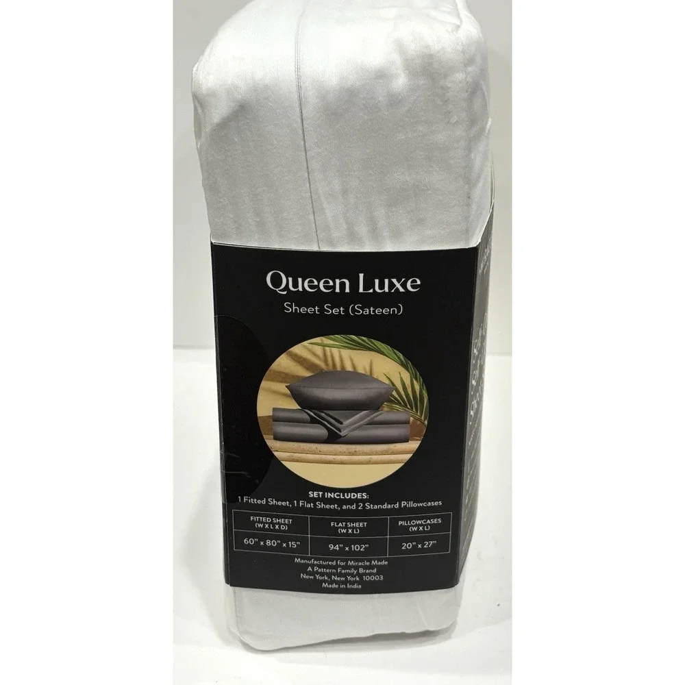 Miracle Made Queen Luxe Sateen Sheet Set White Self Cooling Silver Infused 4 Pc